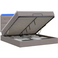 Syfax Cama otomana con colchón y luces LED color taupe, 140 x 200 cm, tapizada en tela