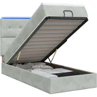 Syfax Cama otomana con colchón y luces LED, color gris claro, 90 x 200 cm, tapizada en terciopelo