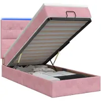 Syfax Cama otomana con colchón y luces LED rosas, 90 x 200 cm, tapizada en terciopelo