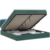 Syfax Cama otomana con colchón y luces LED, color verde oscuro, 140 x 190 cm, tapizada en terciopelo