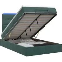 Syfax Cama otomana con colchón y luces LED, color verde oscuro, 120 x 200 cm, tapizada en terciopelo