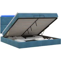 Syfax Cama otomana con colchón y luces LED, color azul oscuro, 200 x 200 cm, tapizada en terciopelo
