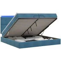 Syfax Cama otomana con colchón y luces LED, color azul oscuro, 200 x 200 cm, tapizada en terciopelo