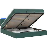Syfax Cama otomana con colchón y luces LED, color verde oscuro, 180 x 200 cm, tapizada en terciopelo