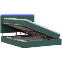 Syfax Cama con almacenamiento LED, colchón incluido, color verde oscuro, 160 x 200 cm, tapizada en terciopelo
