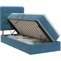 vidaXL Cama con almacenamiento LED y colchón, color azul oscuro, 90 x 190 cm, tapizada en terciopelo
