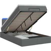 vidaXL : Otomana-cama con colchón y luces LED, color gris oscuro, 120 x 190 cm, tapizada en tela