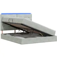 vidaXL Cama con almacenamiento LED y colchón, color gris claro, 140 x 200 cm, tapizada en terciopelo