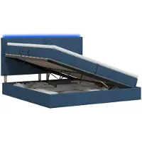 vidaXL Cama con almacenamiento LED y colchón, color azul, 200 x 200 cm, tapizada en tela