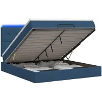 vidaXL : Otomana con cama, colchón y luces LED azules, 160 x 200 cm, tapizada en tela
