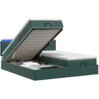 Syfax Cama otomana con colchón y luces LED, color verde oscuro, 160 x 200 cm, tapizada en terciopelo
