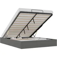 Syfax Estructura de cama otomana, color gris oscuro, 152 x 203 cm, tapizada en terciopelo