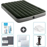 Intex Colchón inflable - Cama doble - 137 x 191 x 25 cm - Verde - Incluye sábanas ajustables, almohadas, bomba y kit de reparación, además de protector de almohada