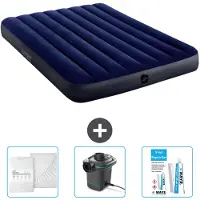 Intex Colchón inflable - Cama doble - 137 x 191 x 25 cm - Azul - Incluye sábanas ajustables, bomba y kit de reparación