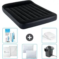 Intex Colchón inflable – Cama doble – 137 x 191 x 25 cm – Azul oscuro – Incluye: sábana ajustable, almohadas, bomba y kit de reparación, además de protector de almohada