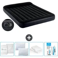 Intex Colchón inflable - Para 2 personas - 152 x 203 x 25 cm - Azul - Incluye bomba - Sábana ajustable - Almohada - Kit de reparación y protector de almohada