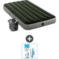 Intex Colchón inflable - Para 1 persona - 99 x 191 x 25 cm - Verde - Incluye bomba - Kit de reparación