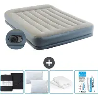 Intex Colchón inflable - Para 2 personas - 152 x 203 x 30 cm - Gris - Incluye bomba - Sábana ajustable - Almohada - Kit de reparación y protector de almohada
