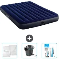 Intex Colchón inflable – Para 2 personas – 152 x 203 x 25 cm – Azul – Incluye sábanas ajustables, bomba y kit de reparación