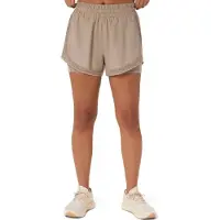Asics - Women's Nagino Run 2in1 Short - Pantalones cortos de running size L, beige/marrón