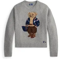 Ralph Lauren para mujer. 211B17771002 Jersey de lana y cachemira con Polo Bear gris (L), Casual, Manga larga, outlet