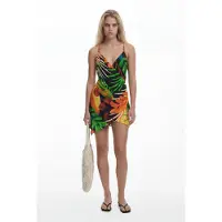 Desigual , Vestido corto tropical, Viscosa, Negro, L