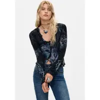 Desigual , Camiseta flocada, Mujer, Azul, S