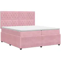 Syfax Cama con somier y colchón, con cabecero, color rosa, 200 x 200 cm, tapizada en terciopelo