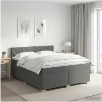 vidaXL Cama con somier y colchón de la marca , color gris oscuro, dimensiones 160 x 200 cm, tapizada en tela