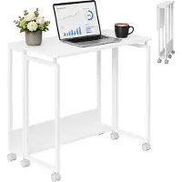 Relaxdays , escritorio plegable con 6 ruedas, mesa para ordenador, diseño que ahorra espacio, dimensiones: 75 x 80 x 50 cm, mesa de trabajo, metal, blanco