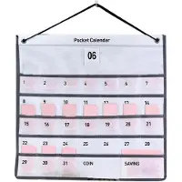 Gistuch Calendario de pared tipo bolsillo, fabricado en tela no tejida, con compartimentos mensuales para guardar objetos, ideal para dormitorios, salones, oficinas, de 44 x 42 cm, color blanco