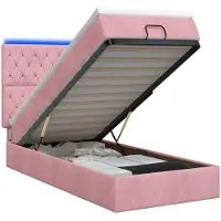 Syfax Cama otomana con colchón y luces LED rosas, 80 x 200 cm, tapizada en terciopelo