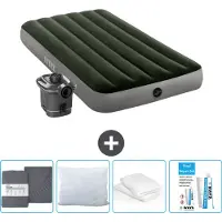 Intex Colchón inflable - 1 persona - 99 x 191 x 25 cm - Verde - Incluye bomba - Sábana ajustable - Almohada - Kit de reparación y protector de almohada