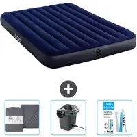 Intex Colchón inflable – Para 2 personas – 152 x 203 x 25 cm – Azul – Incluye sábanas ajustables, bomba y kit de reparación