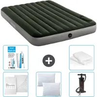 Intex Colchón inflable - Para 2 personas - 152 x 203 x 25 cm - Verde - Incluye sábanas ajustables, almohadas, bomba y kit de reparación, además de protector de almohada