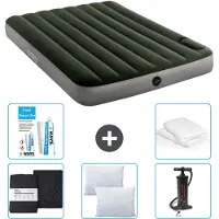 Intex Colchón inflable - Cama doble - 137 x 191 x 25 cm - Verde - Incluye sábanas ajustables, almohadas, bomba y kit de reparación, además de protector de almohada