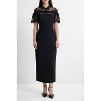 French Connection Miles Lace Mix Midi Dress Black Talla: 6 | Blusón Outlet | Mujer | Negro