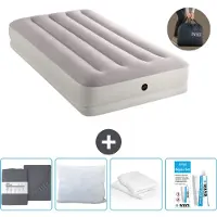 Intex Colchón inflable - 1 persona - 99 x 191 x 30 cm - Gris - Incluye bomba - Sábana ajustable - Almohada - Kit de reparación y protector de almohada