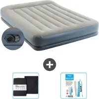 Intex Colchón inflable - Para 2 personas - 152 x 203 x 30 cm - Gris - Incluye bomba - Incluye sábana ajustable y kit de reparación