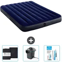 Intex Colchón inflable - Cama doble - 137 x 191 x 25 cm - Azul - Incluye sábanas ajustables, bomba y kit de reparación