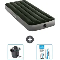 Intex Colchón inflable - 1 persona - 76 x 191 x 25 cm - Verde - Incluye bomba y kit de reparación