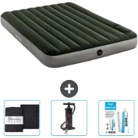 Intex Colchón inflable - Para 2 personas - 152 x 203 x 25 cm - Verde - Incluye sábana ajustable y kit de reparación de bomba