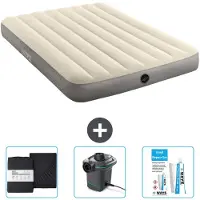 Intex Colchón inflable - Cama doble - 137 x 191 x 25 cm - Beige - Incluye sábanas ajustables, bomba y kit de reparación