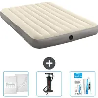 Intex Colchón inflable – Para 2 personas – 152 x 203 x 25 cm – Beige – Incluye sábanas ajustables, bomba y kit de reparación