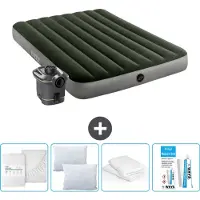 Intex Colchón inflable - Cama doble - 137 x 191 x 25 cm - Verde - Incluye bomba - Sábana ajustable - Almohada - Kit de reparación y protector de almohada