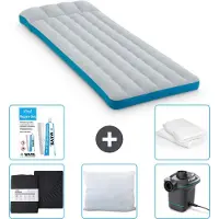 Intex Colchón inflable para camping – Estilo cama francesa – 72 x 189 x 20 cm – Azul – Incluye: sábana ajustable, cojín, bomba y kit de reparación, además de protector para el cojín