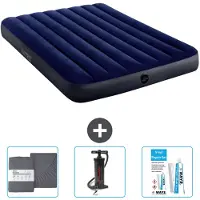 Intex Colchón inflable - Cama doble - 137 x 191 x 25 cm - Azul - Incluye sábanas ajustables, bomba y kit de reparación