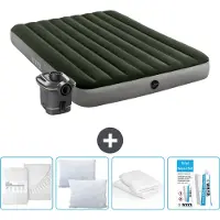 Intex Colchón inflable - Para 2 personas - 152 x 203 x 25 cm - Verde - Incluye bomba - Sábana ajustable - Almohada - Kit de reparación y protector de almohada