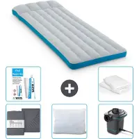 Intex Colchón inflable para camping – Estilo cama francesa – 72 x 189 x 20 cm – Azul – Incluye: sábana ajustable, cojín, bomba y kit de reparación, además de protector para el cojín