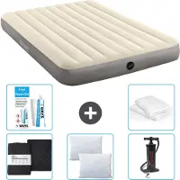 Intex Colchón inflable – Para 2 personas – 152 x 203 x 25 cm – Beige – Incluye: sábana ajustable, cojín, bomba y kit de reparación, además de un protector para el cojín